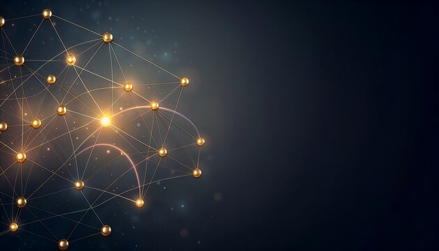 Abstract blockchain network background for cryptocurrency assets with glowing golden nodes