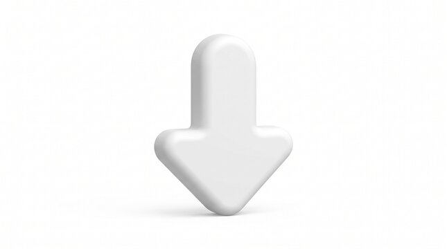 Minimalist 3D White Downward Arrow Icon Isolated on Clean Background for User Interface Design and Navigation Elements