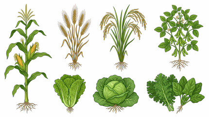 Obraz premium Botanical illustration of agricultural crops and green vegetables
