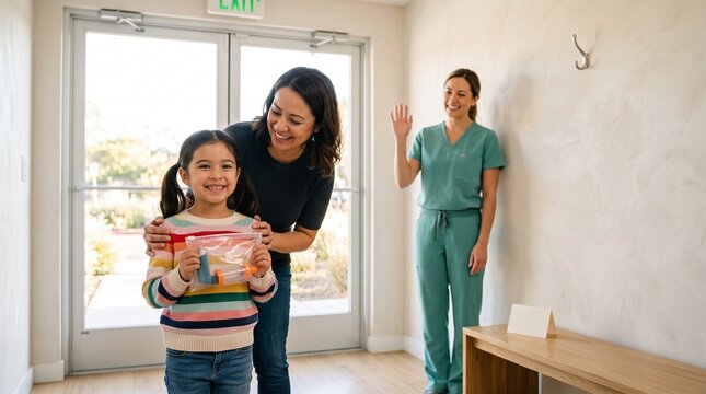 Child leaves clinic with asthma spacer care confidence