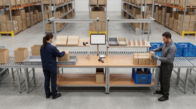 Overhead view of a reverse logistics work station