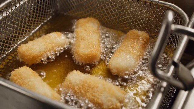 メスティンの黄金色の油に複数のチキンナゲットが浮かび無数の泡が弾ける