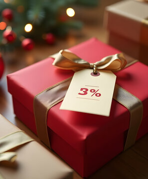 Christmas Gift Box with Three Percent Discount Tag