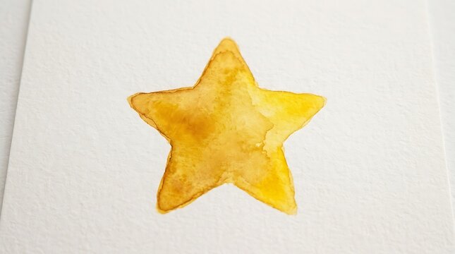 A single yellow star painted with watercolors on a textured paper surface