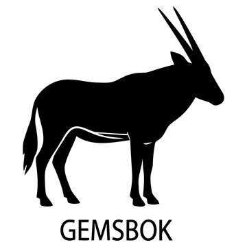 Minimalist vector illustration of a majestic gemsbok antelope silhouette standing in a simple profile view for modern graphic design projects