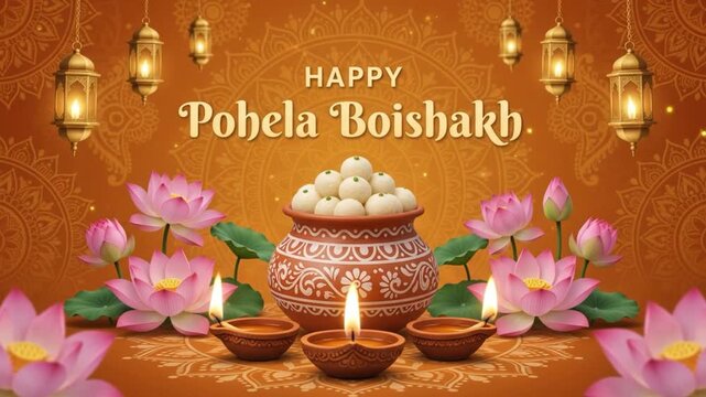 Pohela Boishakh Bengali New Year Celebration, with Sweets and Lotus 4K