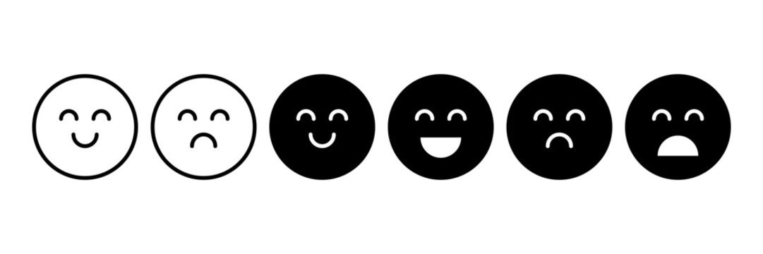happy and sad emoji, feedback rating emoticons - smiley face icon set : positive and negative emojis with red and green colors for customer satisfaction rating