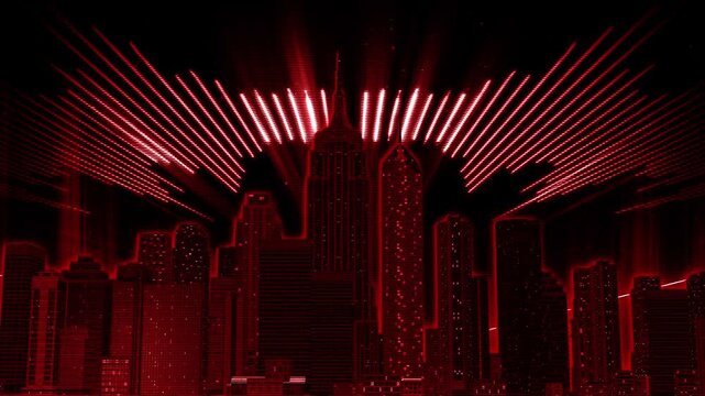 Cyberpunk City Skyline with Red Laser Spectrum Light Show