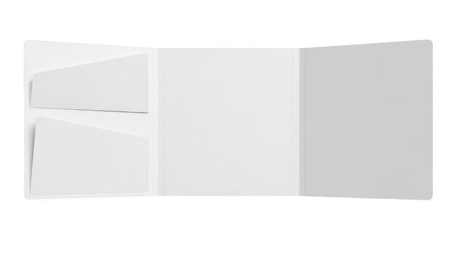 Blank white paper tri fold brochure mockup with open flaps for corporate design
