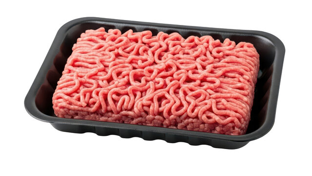 Fresh raw ground beef meat in a black plastic tray for cooking and meal preparation