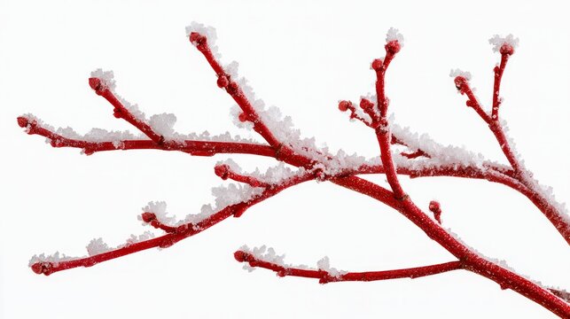 Frosty Red Branches Against White Winter Backdrop