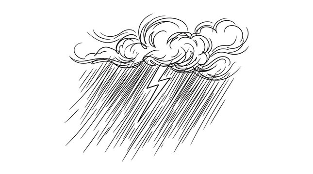 Storm cloud with heavy rainfall and lightning bolt sketch style illustration lightning precipitation atmosphere environment meteorology