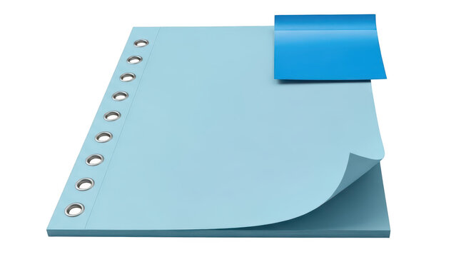 Blue spiral notebook paper sheet with a tab icon for business and office document
