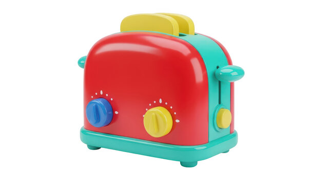 Colorful plastic toy toaster for children playing in a kitchen or playroom setting