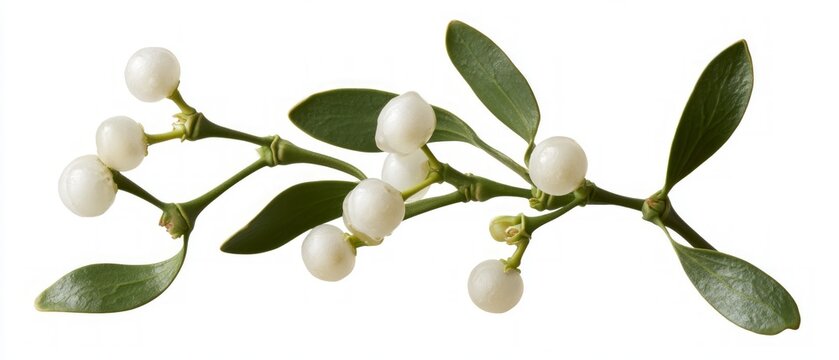 Fresh Mistletoe Sprig with White Berries Isolated