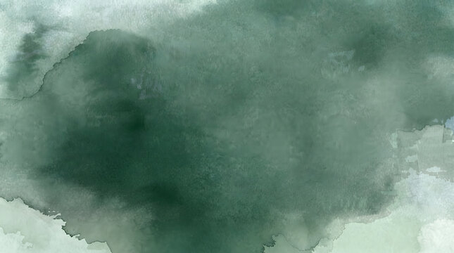Dense dark green watercolor stain spreads across the center fading into lighter mint edges on a textured background for elegant creative design projects
