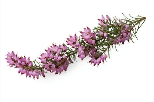 Delicate Pink Heather Branch on White Background