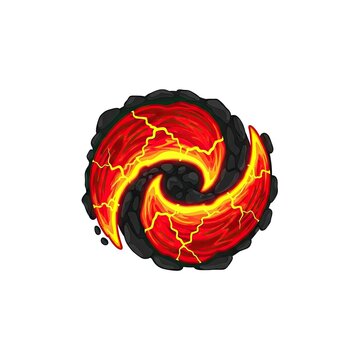 Circular lava swirl with molten fire and cracked rocks.
