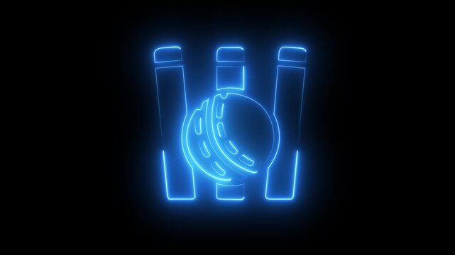 Neon Glow of Abstract Baseball Iconography with Bat, Ball, and Stumps, Baseball Iconography with Bat, Ball, and Stumps, Illuminated in Red and Blue Against a Dark Background .