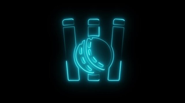 Neon Glow of Abstract Baseball Iconography with Bat, Ball, Change video color Symbol Animation on Black Background, HD Video.  Showcase Bat, Ball, and Stumps Icon and Symbol Animation.