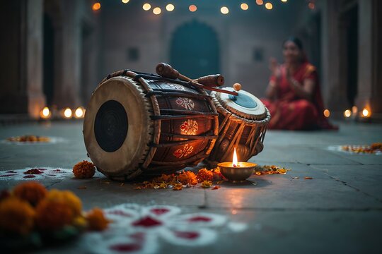 Indian Tabla Drums Decorated For Festive Celebration