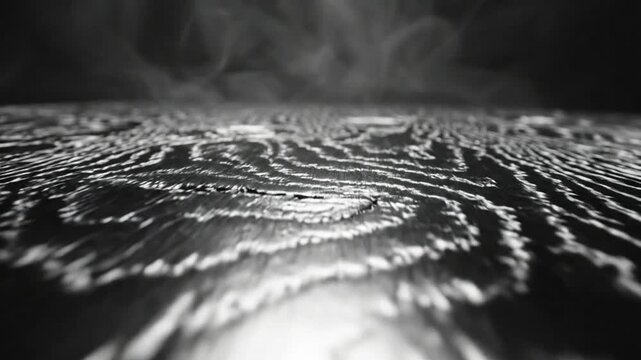 Abstract macro shot of a rippling liquid surface with emanating wisps of vapor creating an atmospheric aesthetic