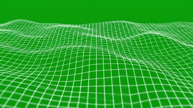 Abstract white digital grid mesh undulating over green background wireframe surface undulating surface data visualization futuristic design technology background