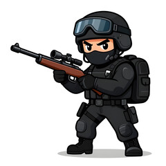 Obraz premium A sturdy special forces soldier with a combat weapon, fully equipped in special combat gear. Cartoon mascot, illustration high quality