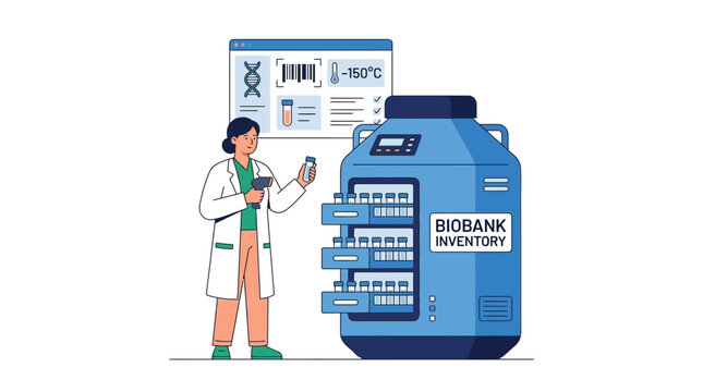 Scientist Scans Samples in Biobank, DNA Research, Medical Storage