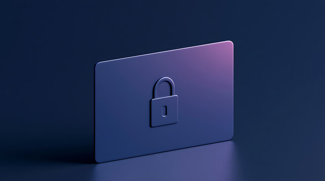 Secure dark blue plastic access card with padlock icon symbol for digital data protection concept in modern minimalist studio background