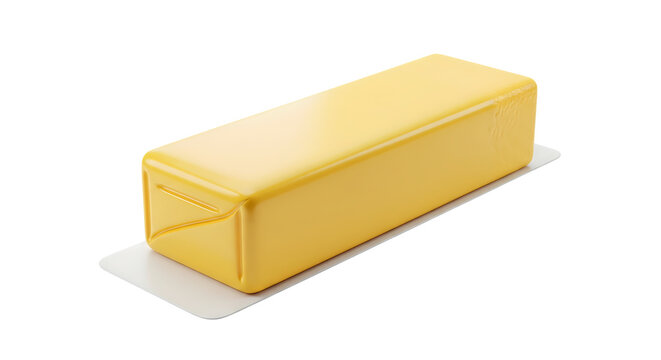 Vibrant golden stick of rich culinary fat, a versatile ingredient for cooking, baking, and spreading, isolated on a clean white background