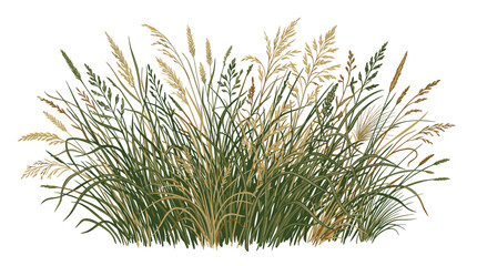 Obraz premium Vector wild grass bush illustration with botanical meadow herbs and cereal spikelets design element