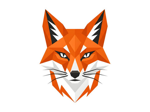 Geometric vector fox face illustration, low poly red fox logo element