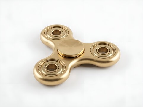 Goldcolored metal fidget spinner isolated on white background