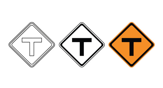 Traffic T intersection warning icons