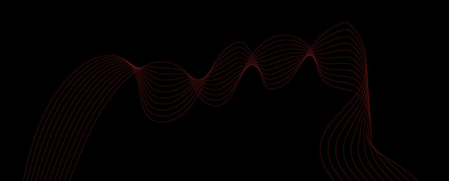 Dark background with glowing red abstract wave lines forming intricate mathematical curves and digital light patterns for high tech presentation or scientific data visual