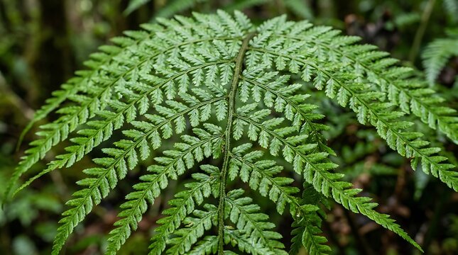 Lush green fern leaf in a dense tropical forest