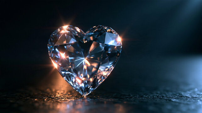 Heart Shaped Diamond Sparkling on Dark Surface