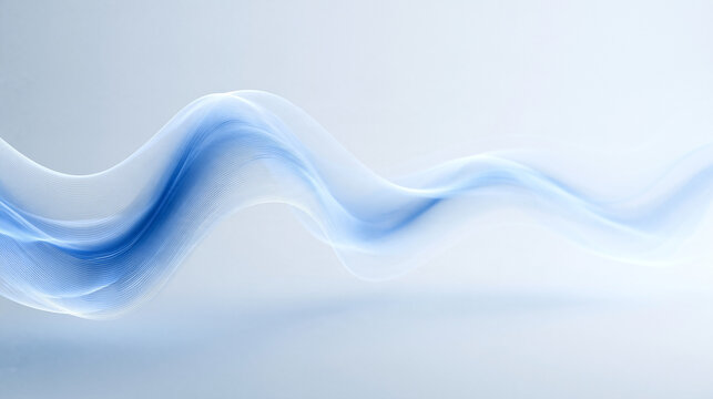 Abstract Blue Wave Flowing on White Background