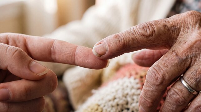 Young and Elderly Hands Touching in Caring Gesture