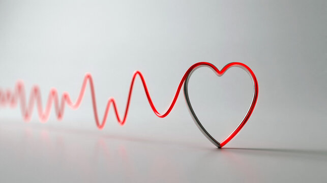 Heartbeat Line Forming Heart Shape on Minimal Background