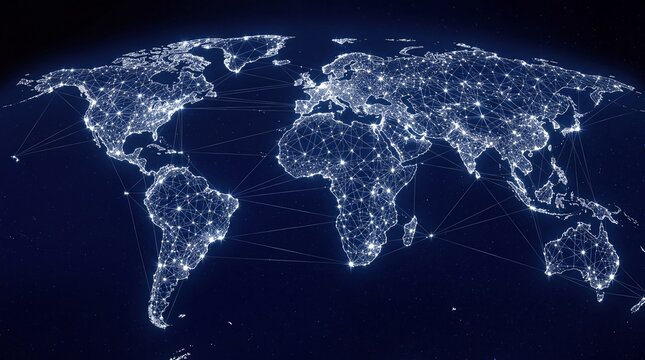 Global Network Connection Across Planet Earth at Night