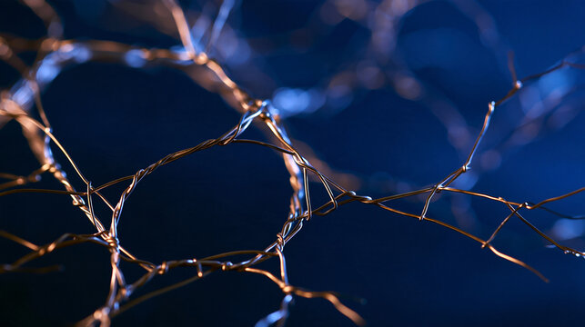 Abstract Neural Network Concept with Metallic Wire Mesh