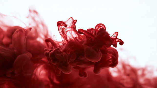 Red Ink Swirling in Water on White Background