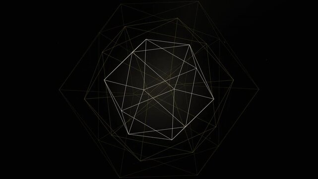 Geometric Wireframe Hexagonal Prism Animation Dark Background.