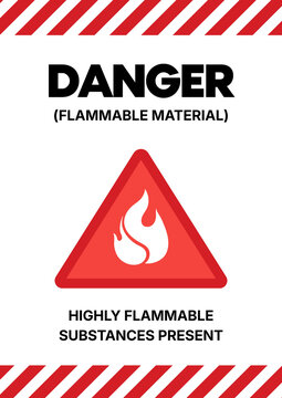 Danger sign warning of highly flammable materials present. Indicates fire and explosion risks, requiring strict safety measures and avoidance of ignition sources.