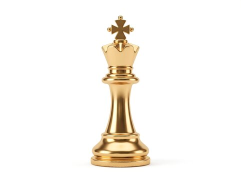 Golden king chess piece isolated on white background