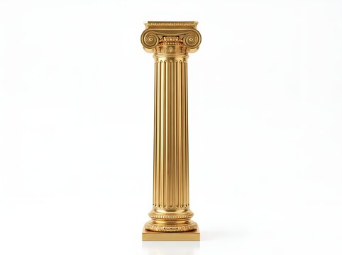 Elegant gold ionic column isolated on white background