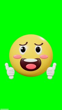 Fun 3D emoji sticker animation featuring a glossy yellow character that winks and performs a sequential double thumbs-up reaction with playful heart, star, and exclamation accents on a clean chroma gr