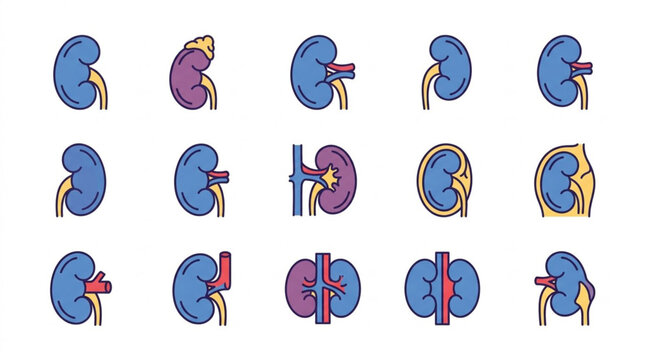 Kidney human internal organ anatomical medical education vector illustration set.